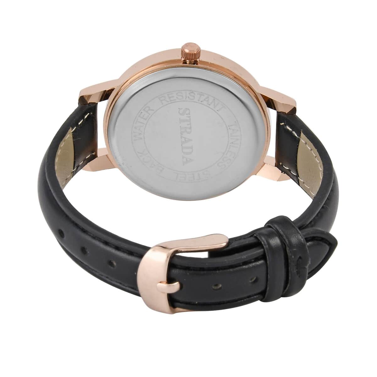 Strada Japanese Movement Watch in Rosetone with Black Faux Leather Strap (35.05mm) (6.25-8 In) image number 5