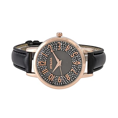 Strada Japanese Movement Watch in Rosetone with Black Faux Leather Strap (35.05mm) (6.25-8 In)