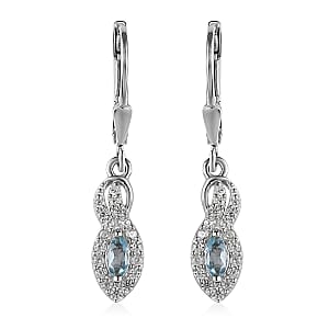 Santa Maria Aquamarine and White Zircon Earrings in Platinum Over Sterling Silver 0.60 ctw