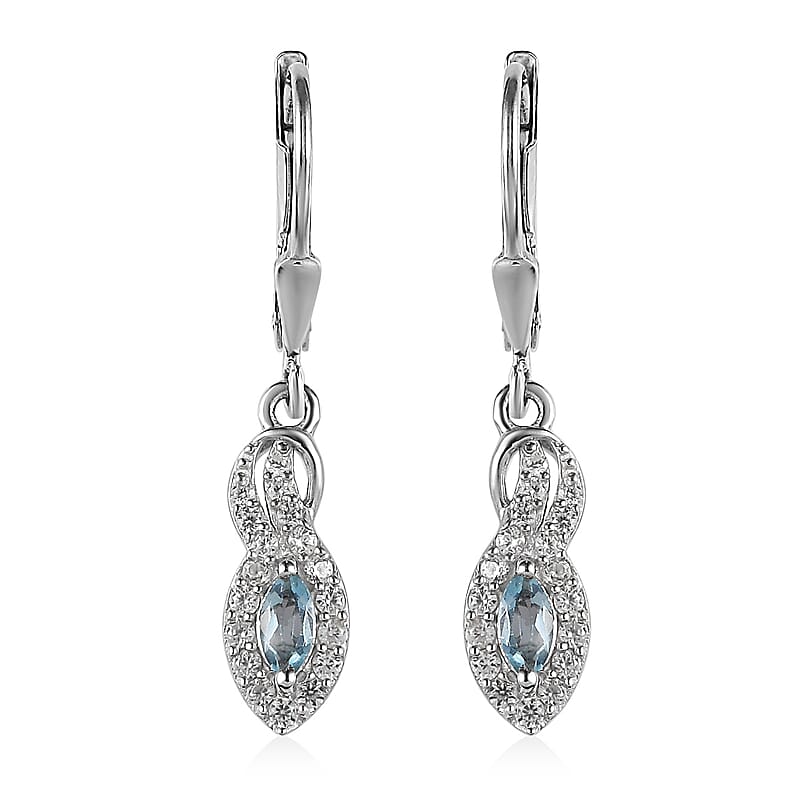 Santa Maria Aquamarine and White Zircon Earrings in Platinum Over Sterling Silver 0.60 ctw