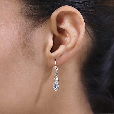 Santa Maria Aquamarine and White Zircon Earrings in Platinum Over Sterling Silver 0.60 ctw