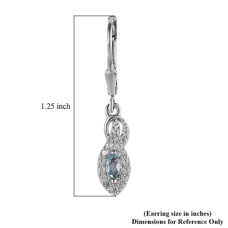 Santa Maria Aquamarine and White Zircon Earrings in Platinum Over Sterling Silver 0.60 ctw