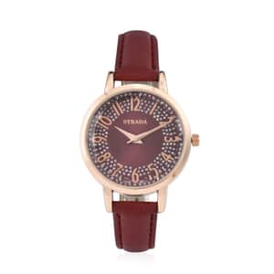 Strada Japanese Movement Watch in Rosetone with Brown Faux Leather Strap (35.05mm) (6.25-8 In)