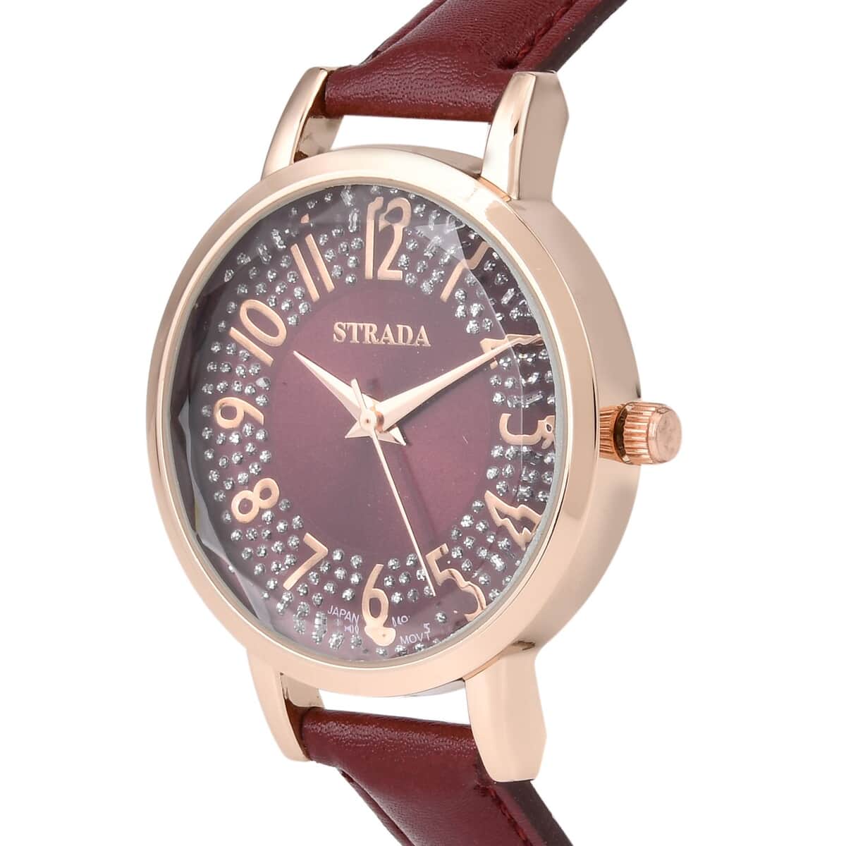 Strada Japanese Movement Watch in Rosetone with Brown Faux Leather Strap (35.05mm) (6.25-8 In) image number 3