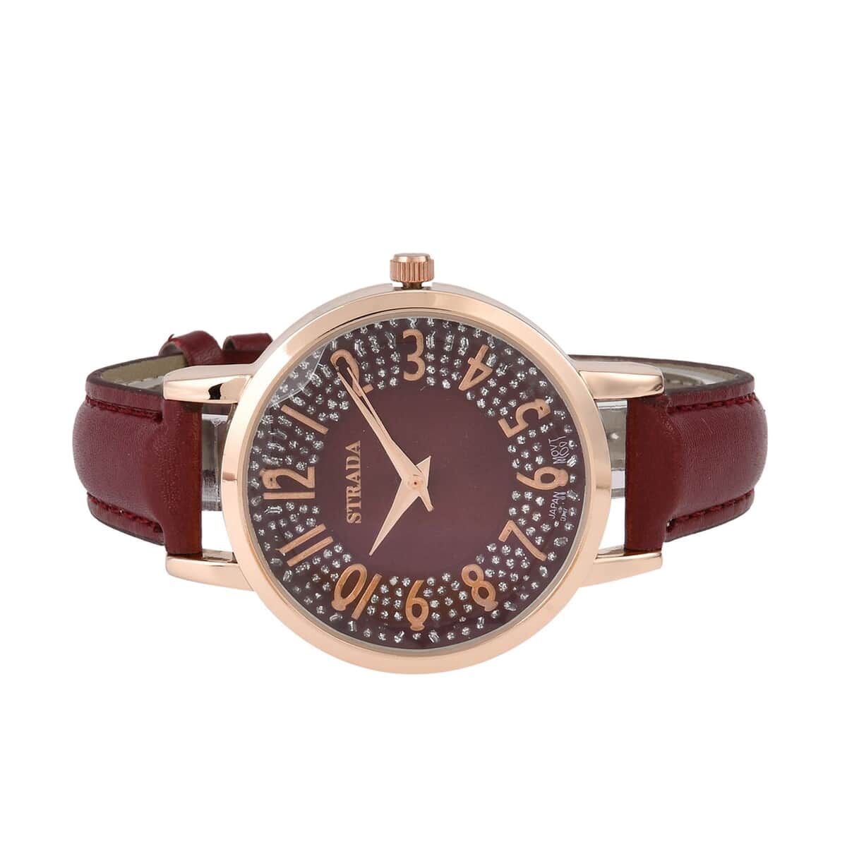 Strada Japanese Movement Watch in Rosetone with Brown Faux Leather Strap (35.05mm) (6.25-8 In) image number 4