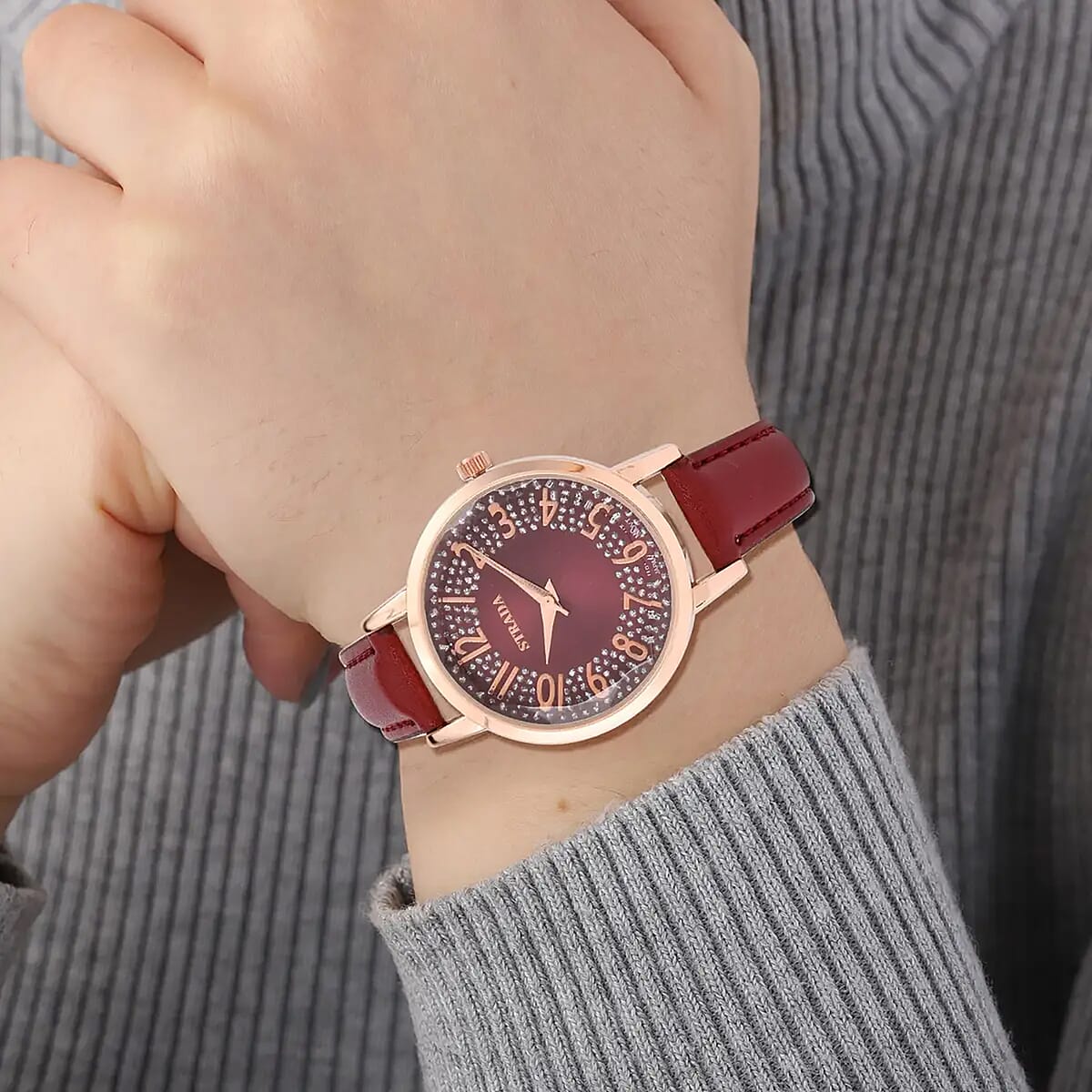 Strada Japanese Movement Watch in Rosetone with Brown Faux Leather Strap (35.05mm) (6.25-8 In) image number 7