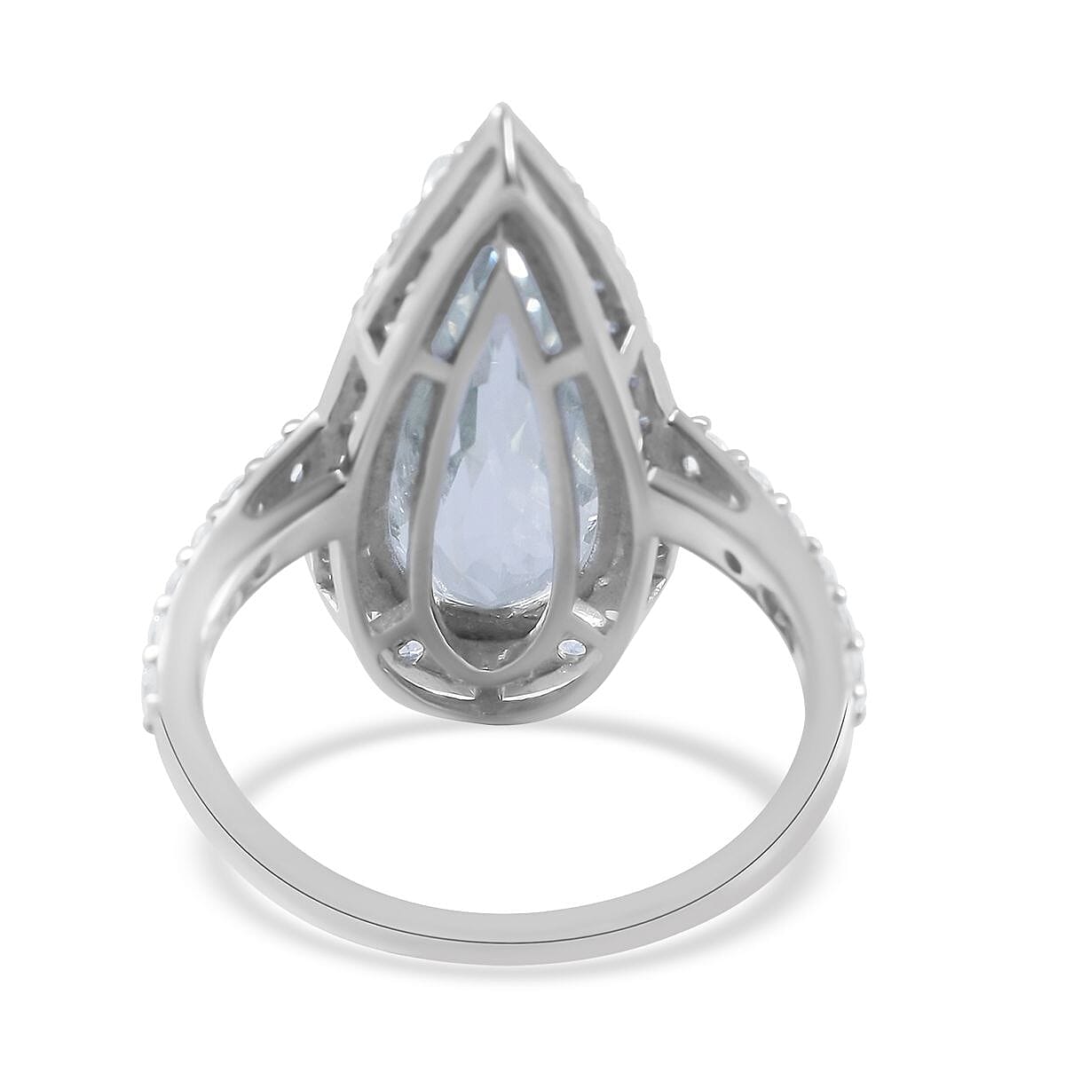 Montezuma Prasiolite, Natural White Zircon Pear Shape Halo Ring in Platinum Over Sterling Silver (Size 10.0) 8.25 ctw image number 3