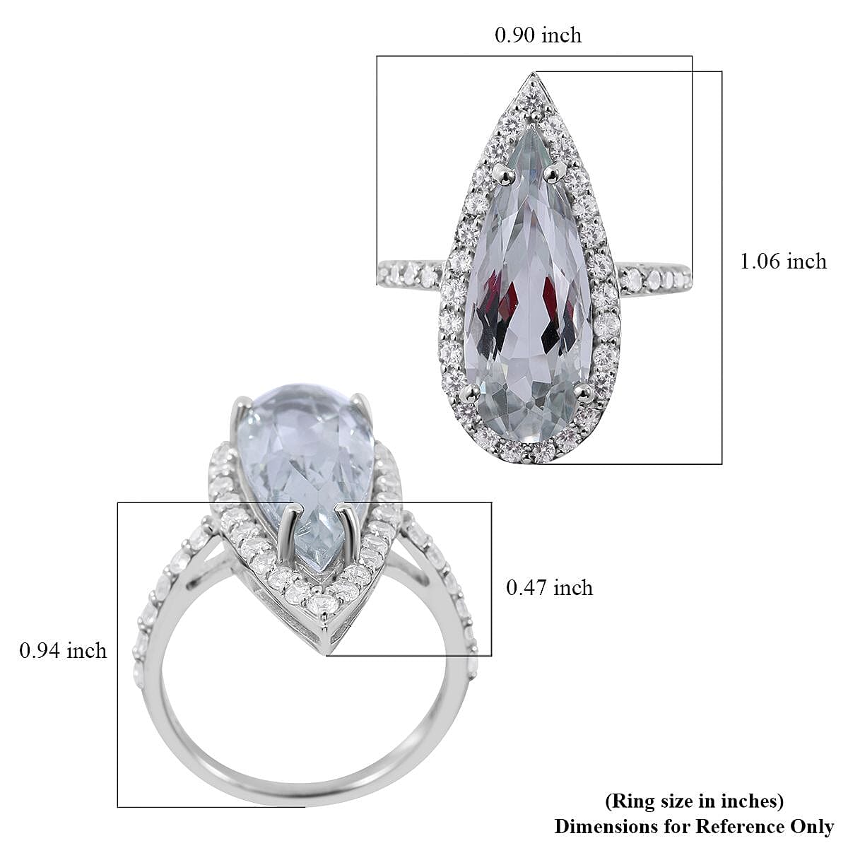 Montezuma Prasiolite, Natural White Zircon Pear Shape Halo Ring in Platinum Over Sterling Silver (Size 10.0) 8.25 ctw image number 4