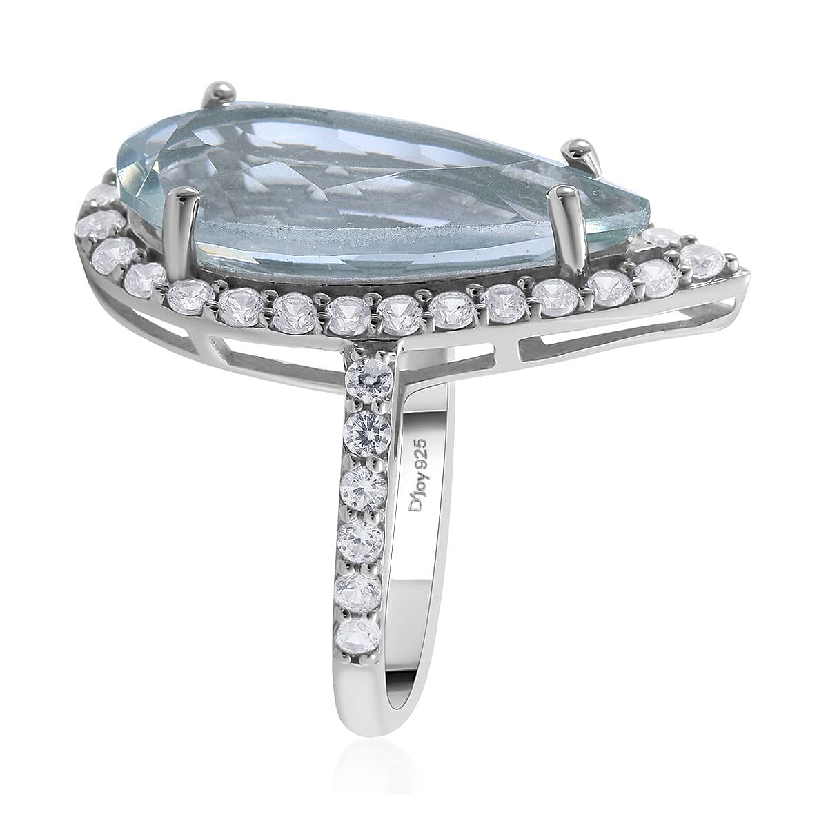 Montezuma Prasiolite and White Zircon Pear Shape Halo Ring in Platinum Over Sterling Silver (Size 9.0) 8.25 ctw image number 2