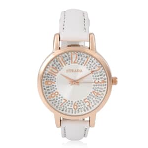 Strada Japanese Movement Watch in Rosetone with White Faux Leather Strap (35.05mm) (6.25-8 In)