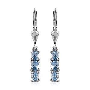 Santa Maria Aquamarine Lever Back Earrings in Platinum Over Sterling Silver 0.85 ctw