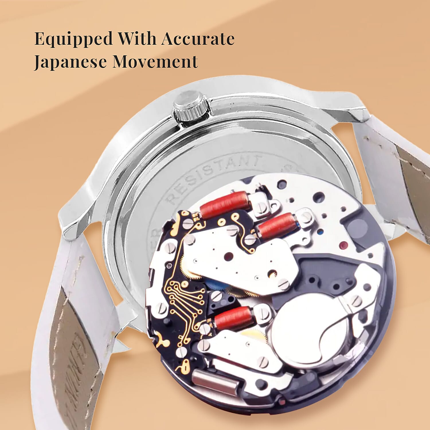 Genoa Simulated Multi Color Diamond Miyota Japanese Movement Watch with White Genuine Leather Strap (36mm) (6.0-8.0 Inches) 0.30 ctw