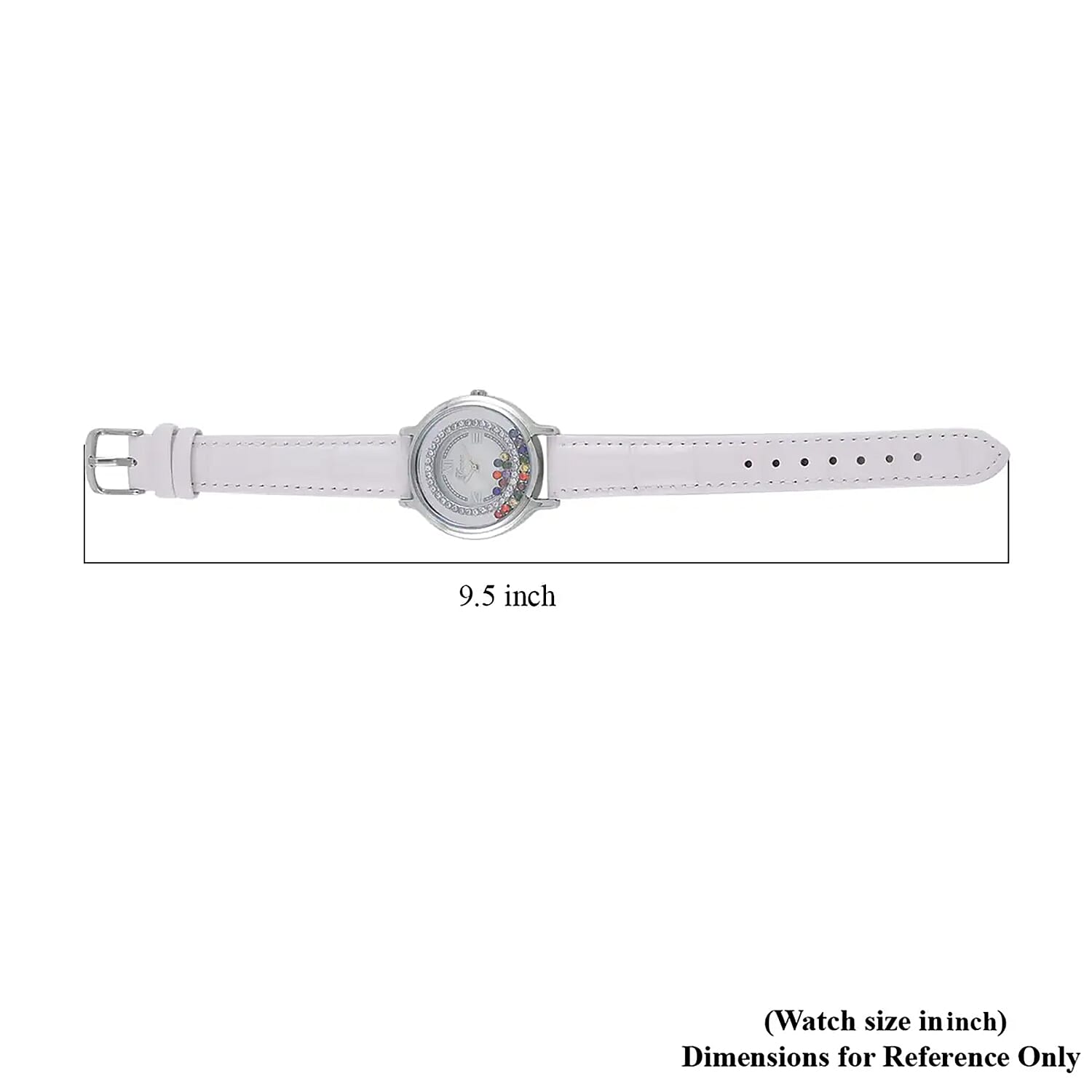 Genoa Simulated Multi Color Diamond Miyota Japanese Movement Watch with White Genuine Leather Strap (36mm) (6.0-8.0 Inches) 0.30 ctw