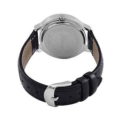 Genoa Simulated Multi Color Diamond Miyota Japanese Movement Watch with Black Genuine Leather Strap (36mm) (6.0-8.0 Inches) 0.30 ctw