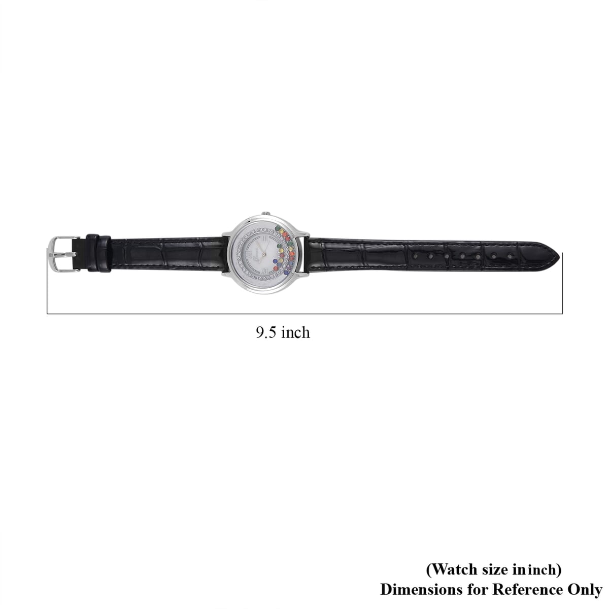 Genoa Simulated Multi Color Diamond Miyota Japanese Movement Watch with Black Genuine Leather Strap (36mm) (6.0-8.0 Inches) 0.30 ctw image number 7