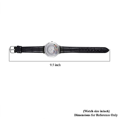 Genoa Simulated Multi Color Diamond Miyota Japanese Movement Watch with Black Genuine Leather Strap (36mm) (6.0-8.0 Inches) 0.30 ctw