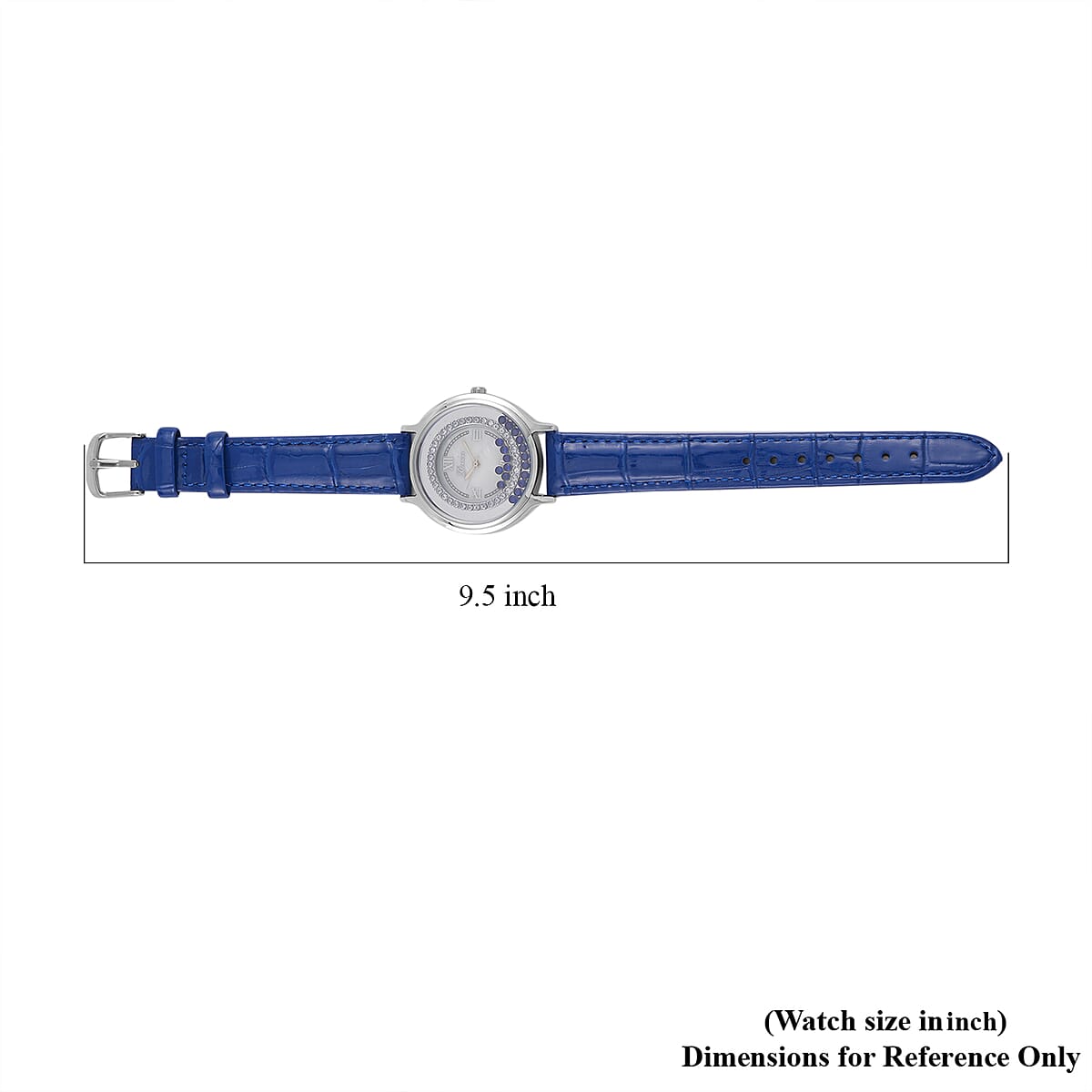 Genoa Simulated Blue and White Diamond Miyota Japanese Movement Watch with Blue Genuine Leather Strap (36mm) (6.0-8.0 Inches) 0.30 ctw image number 7