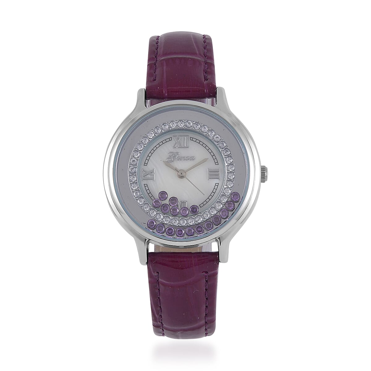 Value Buy Genoa Simulated Purple and White Diamond Miyota Japanese Movement Watch with Purple Genuine Leather Strap (36mm) (6.0-8.0 Inches) 0.30 ctw image number 0