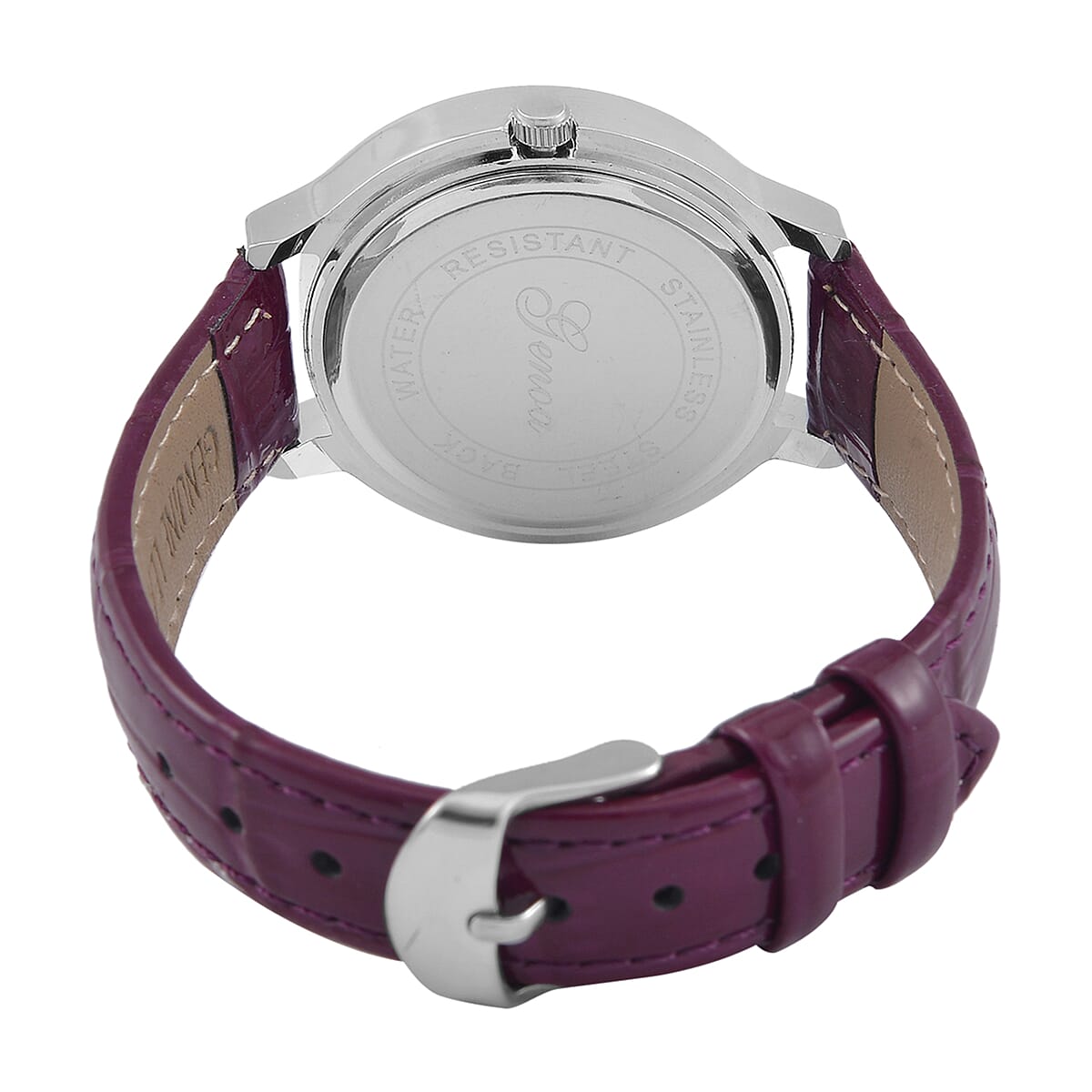 Value Buy Genoa Simulated Purple and White Diamond Miyota Japanese Movement Watch with Purple Genuine Leather Strap (36mm) (6.0-8.0 Inches) 0.30 ctw image number 6