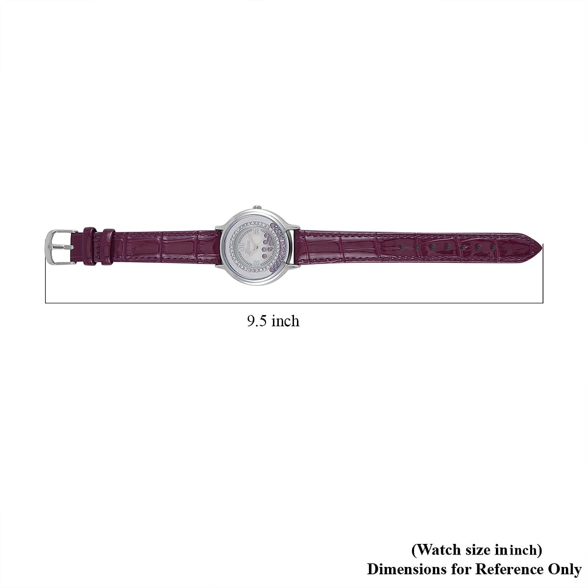 Value Buy Genoa Simulated Purple and White Diamond Miyota Japanese Movement Watch with Purple Genuine Leather Strap (36mm) (6.0-8.0 Inches) 0.30 ctw image number 7