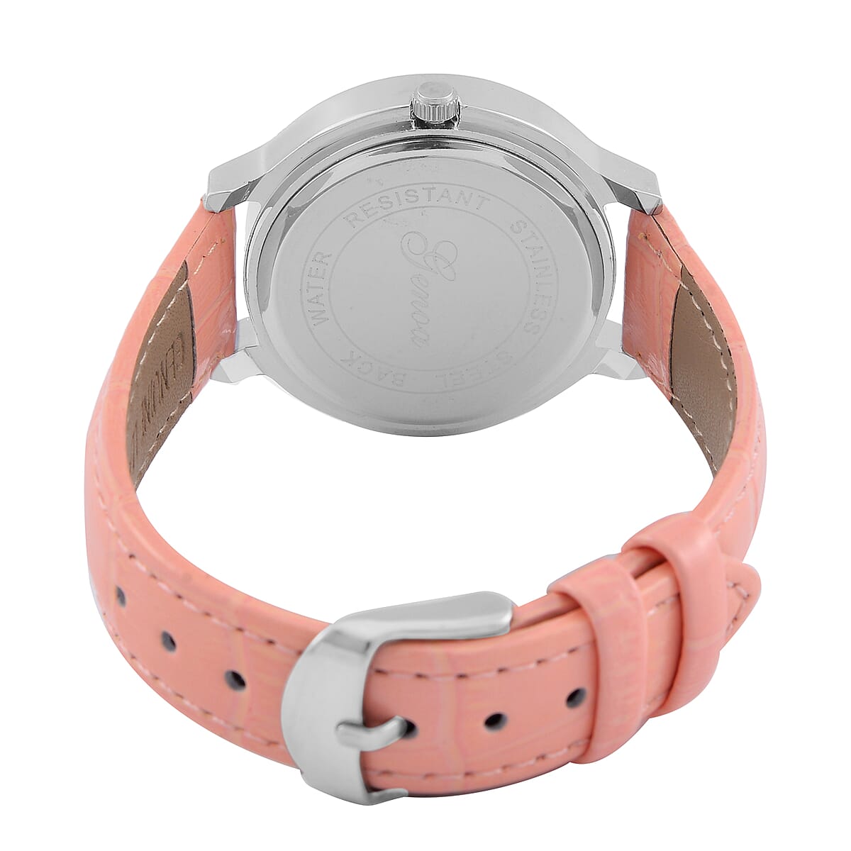 Value Buy Genoa Simulated Pink and White Diamond Miyota Japanese Movement Watch with Pink Genuine Leather Strap (36mm) (6.0-8.0 Inches) 0.30 ctw image number 6