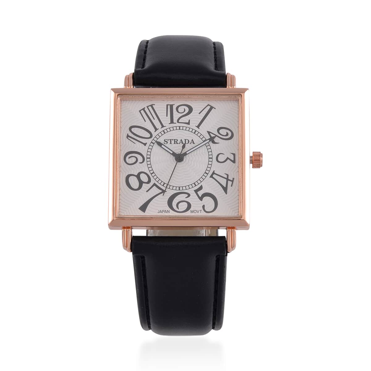 Strada Japanese Movement Watch in Rosetone with Black Faux Leather Strap (33.02mm) (7.00-8.75 Inches) image number 0