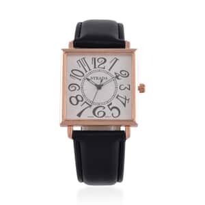 Strada Japanese Movement Watch in Rosetone with Black Faux Leather Strap (33.02mm) (7.00-8.75 Inches)