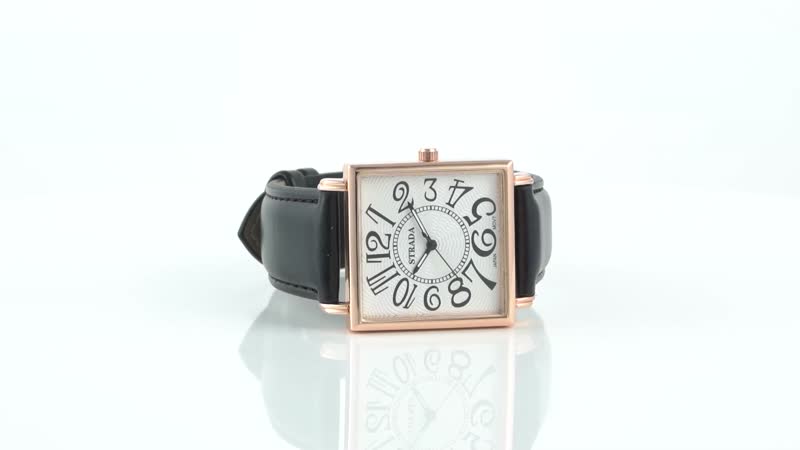 Strada Japanese Movement Watch in Rosetone with Black Faux Leather Strap (33.02mm) (7.00-8.75 Inches)