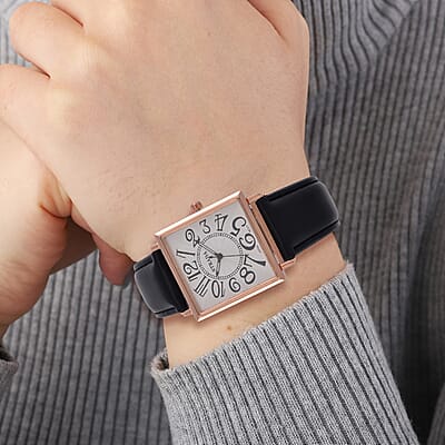 Strada Japanese Movement Watch in Rosetone with Black Faux Leather Strap (33.02mm) (7.00-8.75 Inches)