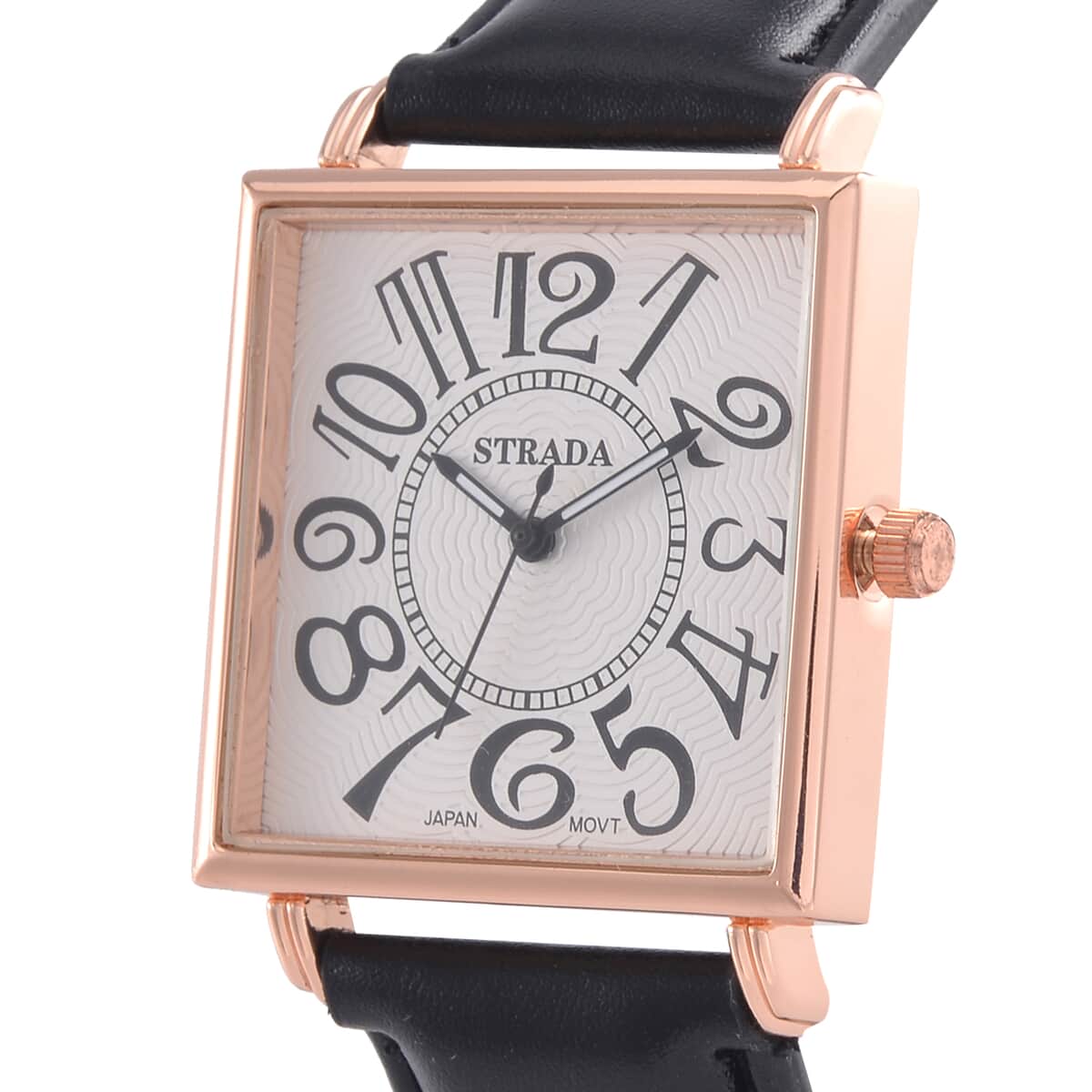 Strada Japanese Movement Watch in Rosetone with Black Faux Leather Strap (33.02mm) (7.00-8.75 Inches) image number 3