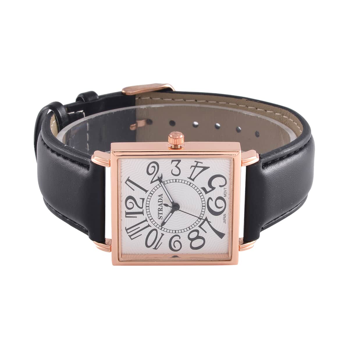 Strada Japanese Movement Watch in Rosetone with Black Faux Leather Strap (33.02mm) (7.00-8.75 Inches) image number 4