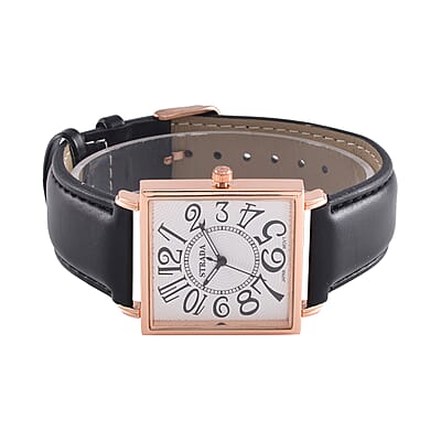 Strada Japanese Movement Watch in Rosetone with Black Faux Leather Strap (33.02mm) (7.00-8.75 Inches)