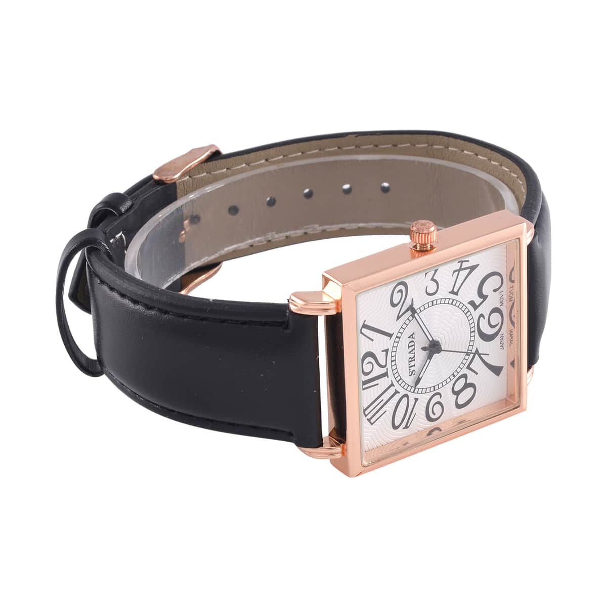 Strada Japanese Movement Watch in Rosetone with Black Faux Leather Strap (33.02mm) (7.00-8.75 Inches) image number 5