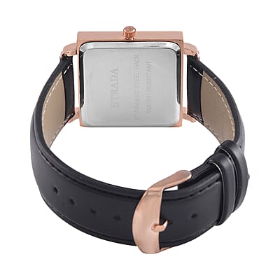 Strada Japanese Movement Watch in Rosetone with Black Faux Leather Strap (33.02mm) (7.00-8.75 Inches)