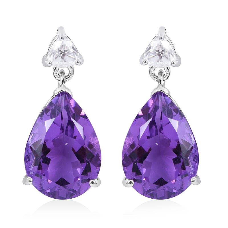 Lusaka Amethyst and Moissanite Dangle Earrings in Platinum Over Sterling Silver 10.60 ctw
