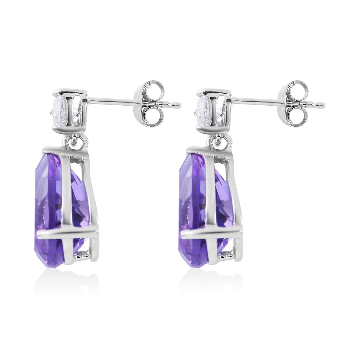 Lusaka Amethyst, Moissanite Dangle Earrings in Platinum Over Sterling Silver 10.60 ctw image number 2