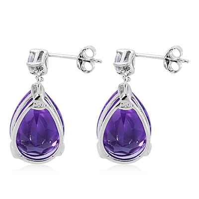 Lusaka Amethyst and Moissanite Dangle Earrings in Platinum Over Sterling Silver 10.60 ctw
