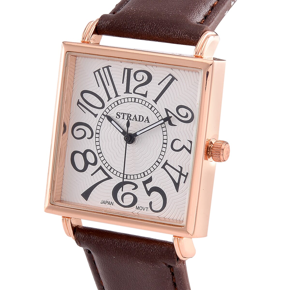 Strada Japanese Movement Watch in Rosetone with Coffee Faux Leather Strap (33.02mm) (7.00-8.75 Inches) image number 3