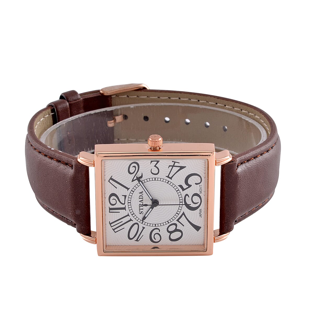 Strada Japanese Movement Watch in Rosetone with Coffee Faux Leather Strap (33.02mm) (7.00-8.75 Inches) image number 4