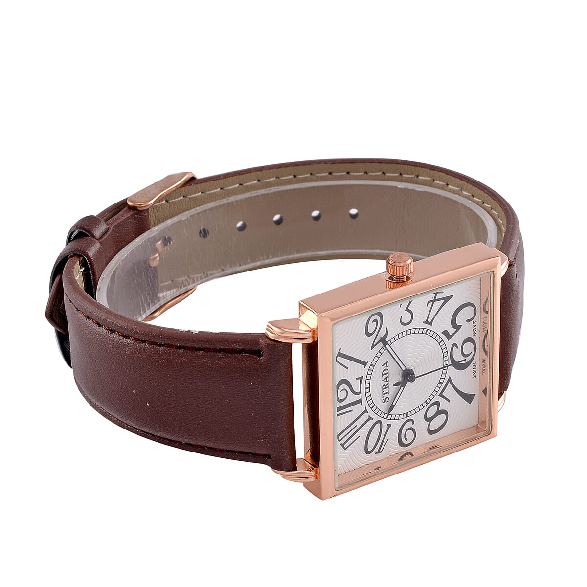 Strada Japanese Movement Watch in Rosetone with Coffee Faux Leather Strap (33.02mm) (7.00-8.75 Inches) image number 5