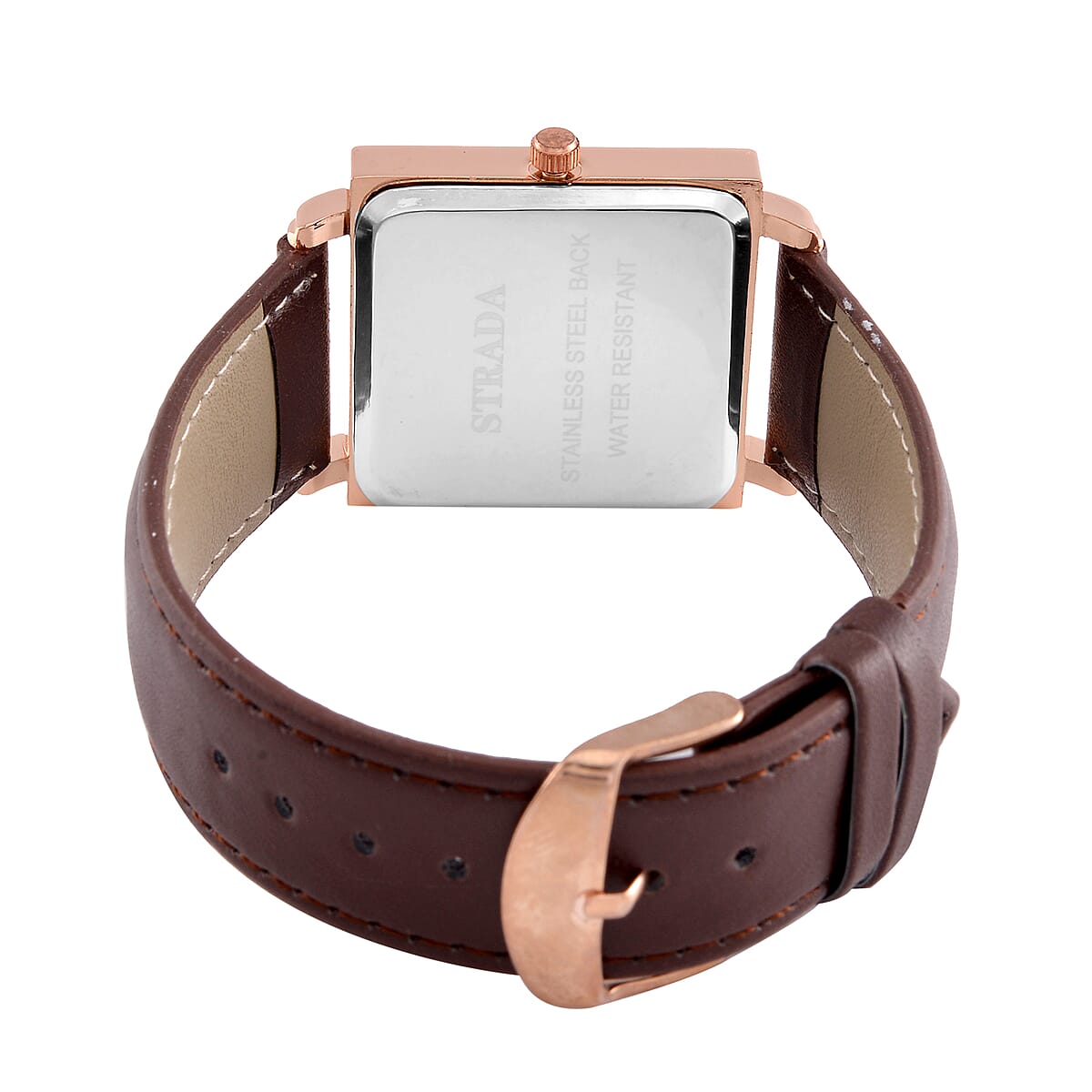 Strada Japanese Movement Watch in Rosetone with Coffee Faux Leather Strap (33.02mm) (7.00-8.75 Inches) image number 6