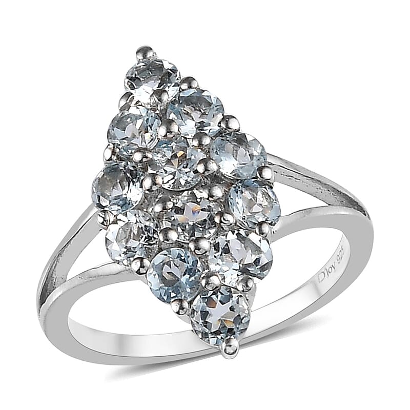 Premium Madagascar Aquamarine Elongated Ring in Platinum Over Sterling Silver (Size 10.0) 1.25 ctw