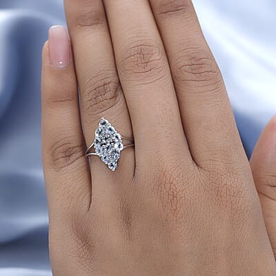 Premium Madagascar Aquamarine Elongated Ring in Platinum Over Sterling Silver (Size 10.0) 1.25 ctw