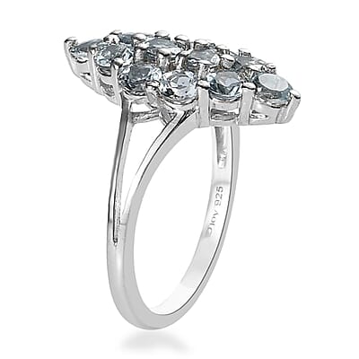 Premium Madagascar Aquamarine Elongated Ring in Platinum Over Sterling Silver (Size 10.0) 1.25 ctw