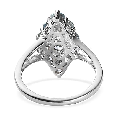 Premium Madagascar Aquamarine Elongated Ring in Platinum Over Sterling Silver (Size 10.0) 1.25 ctw