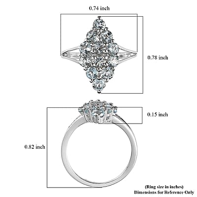 Premium Madagascar Aquamarine Elongated Ring in Platinum Over Sterling Silver (Size 10.0) 1.25 ctw