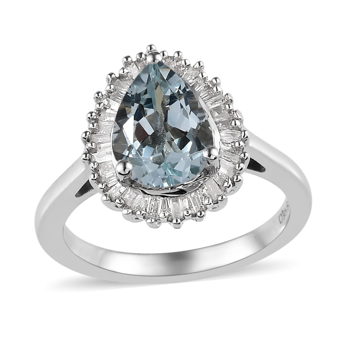 Premium Mangoro Aquamarine, Diamond (0.25 cts) Halo Ring in Platinum Over Sterling Silver (Size 6.0) 2.00 ctw image number 0