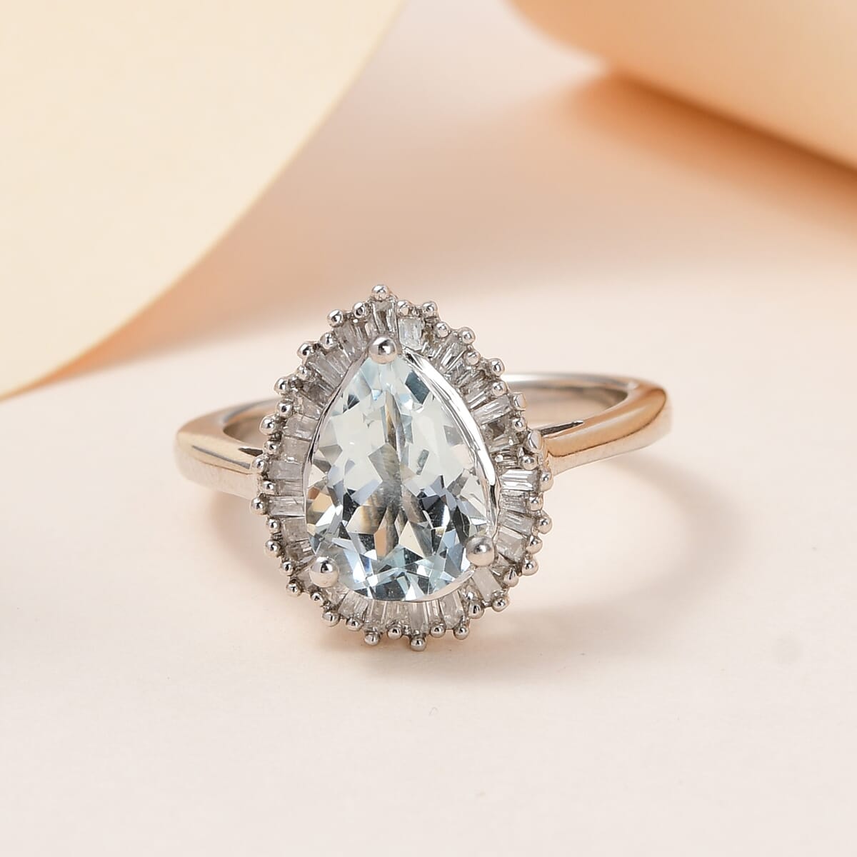 Premium Mangoro Aquamarine, Diamond (0.25 cts) Halo Ring in Platinum Over Sterling Silver (Size 6.0) 2.00 ctw image number 1