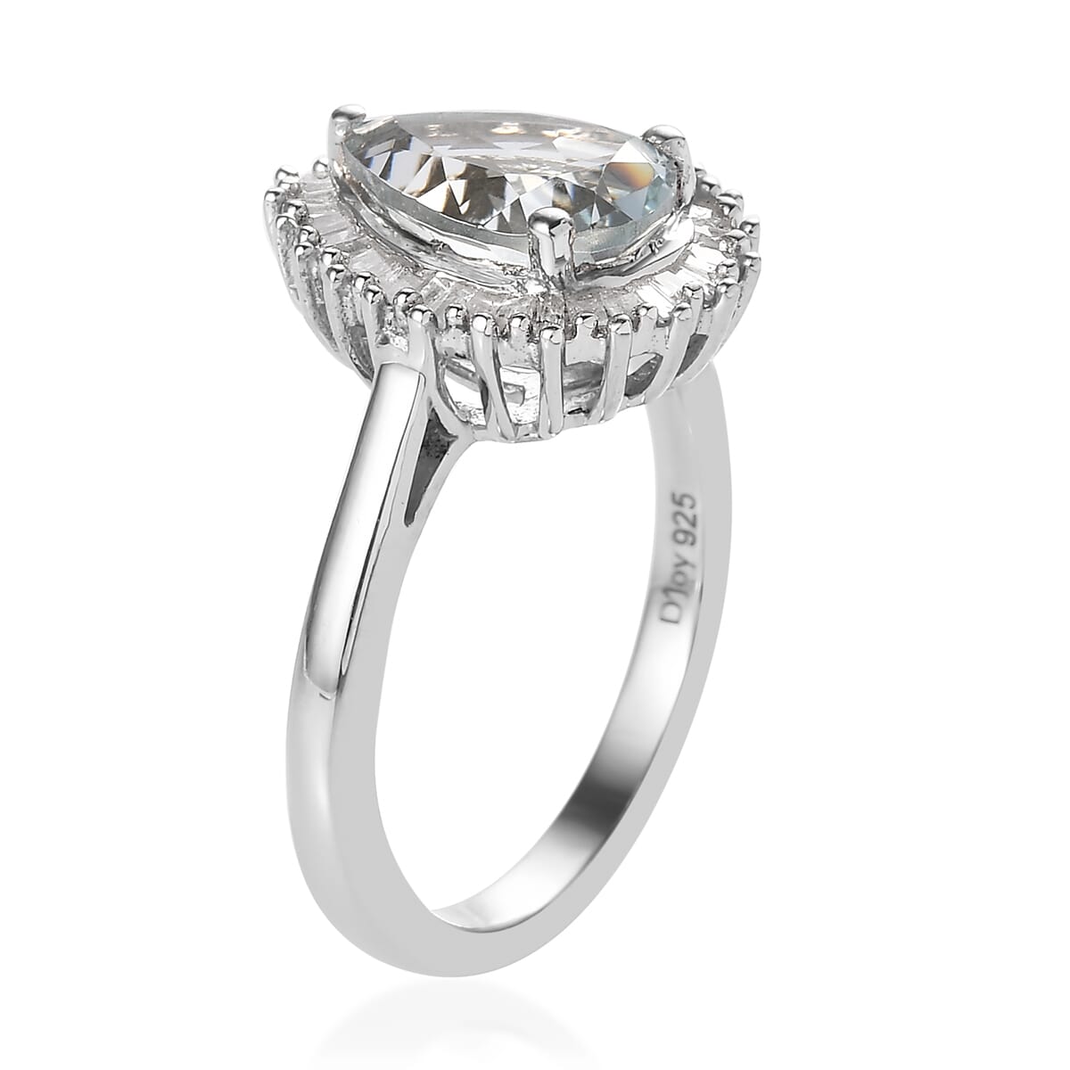 Premium Mangoro Aquamarine, Diamond (0.25 cts) Halo Ring in Platinum Over Sterling Silver (Size 6.0) 2.00 ctw image number 3