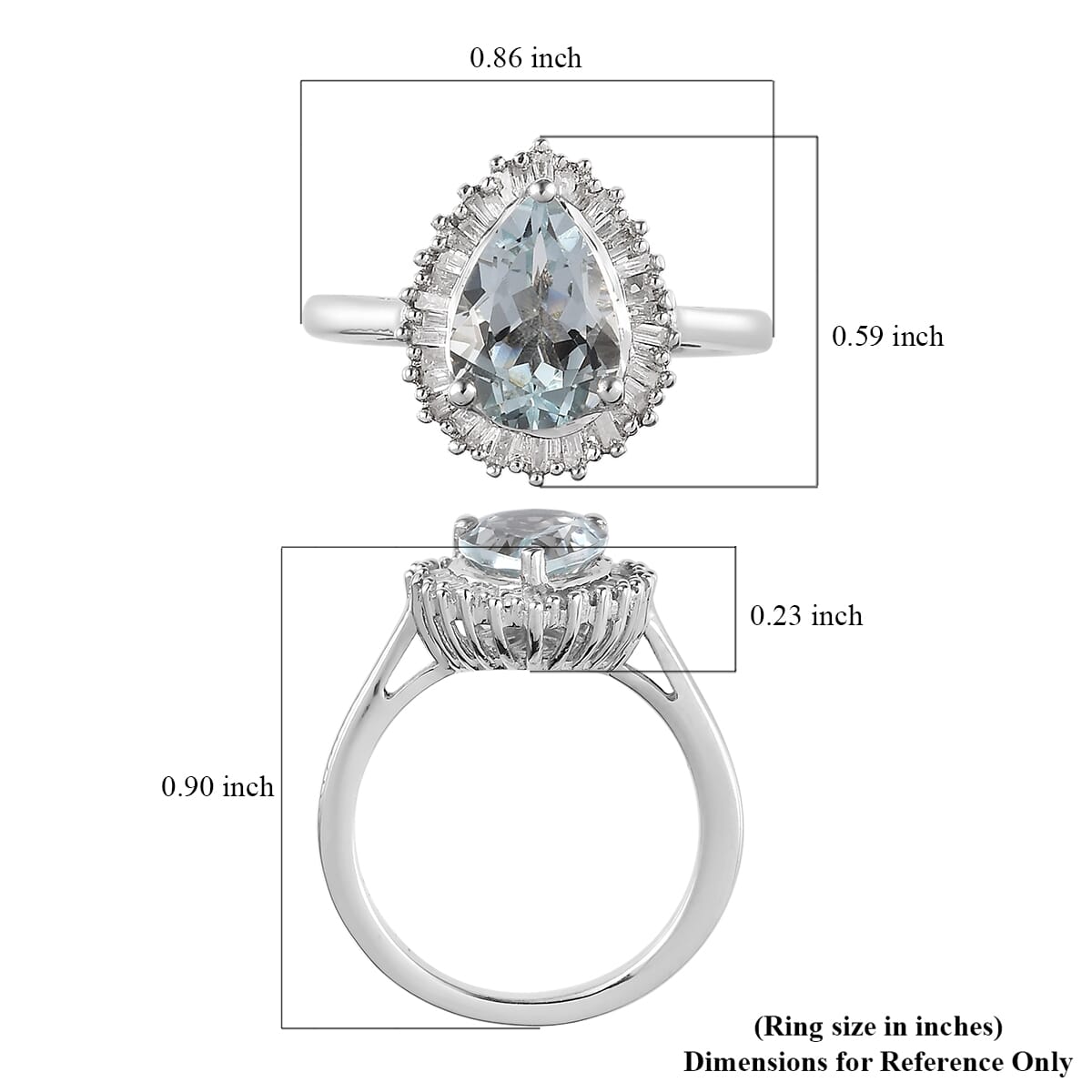 Premium Mangoro Aquamarine, Diamond (0.25 cts) Halo Ring in Platinum Over Sterling Silver (Size 6.0) 2.00 ctw image number 5